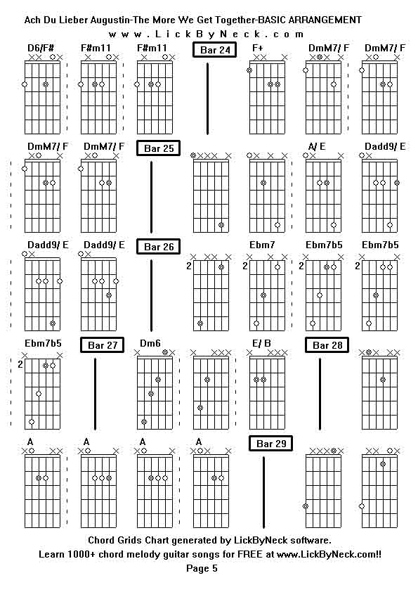 Chord Grids Chart of chord melody fingerstyle guitar song-Ach Du Lieber Augustin-The More We Get Together-BASIC ARRANGEMENT,generated by LickByNeck software.